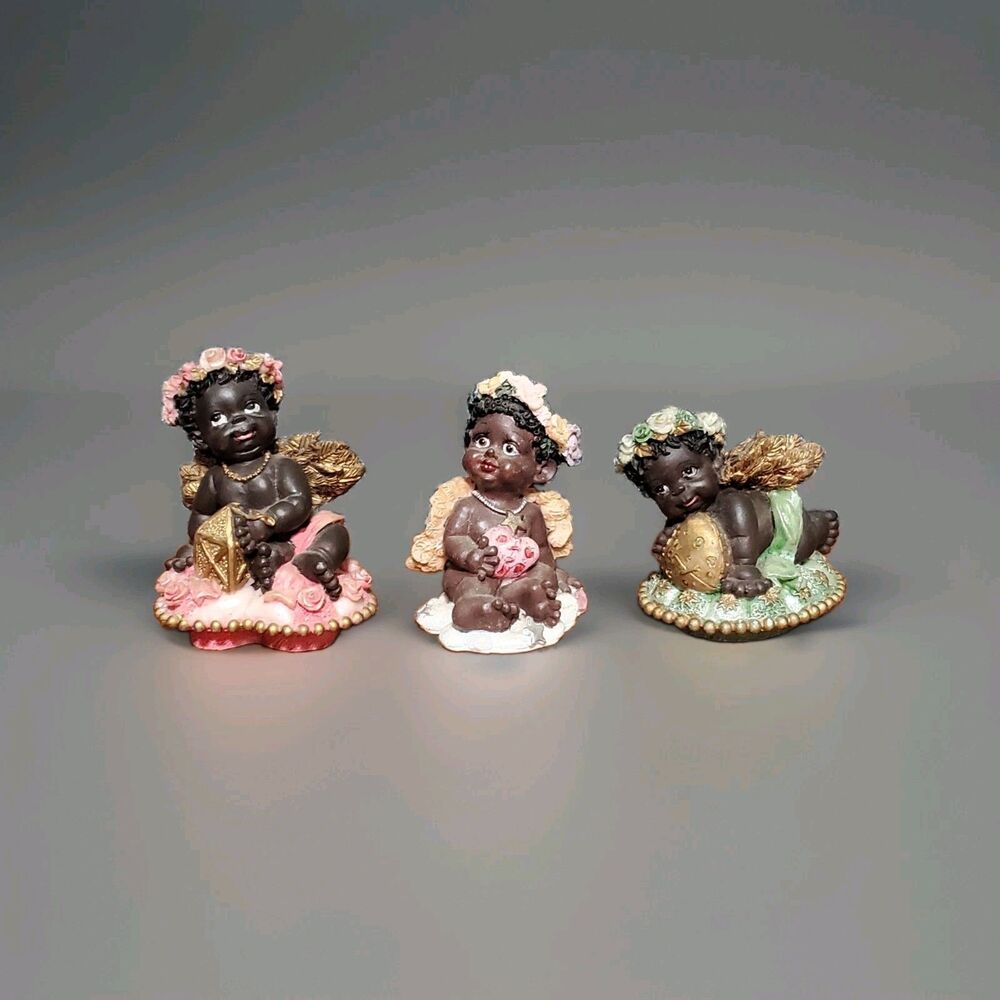 Vintage Black African American Angel Bundle 90s Lot Of 3 Angel Babies Home Decor
